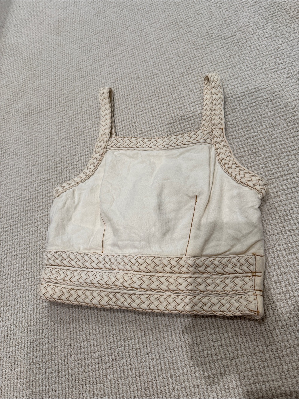 Pilcro Woven-Trim Cream Cropped Tank Top